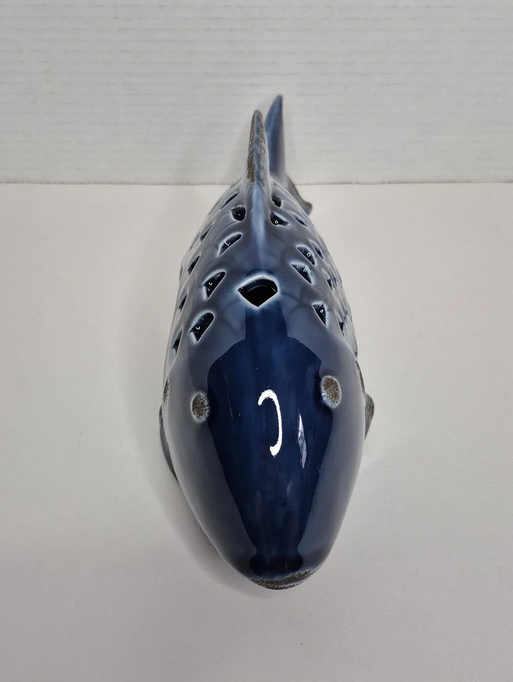 Pier 1 Vintage Cobalt Blue Ceramic Large Fish Tealight Candleholder NWT Rare